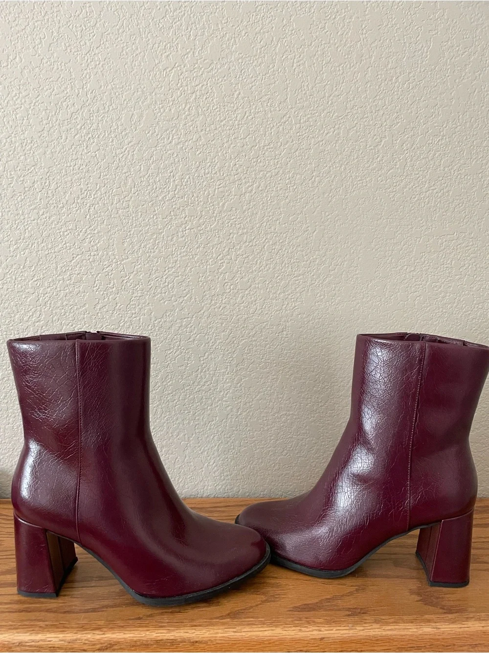 Women's Burgundy High Block Heel Ankle Boots